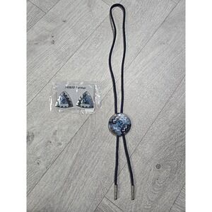 Vintage Southwestern Native American Necklace/Tie Earrings Blue Silver Handmade